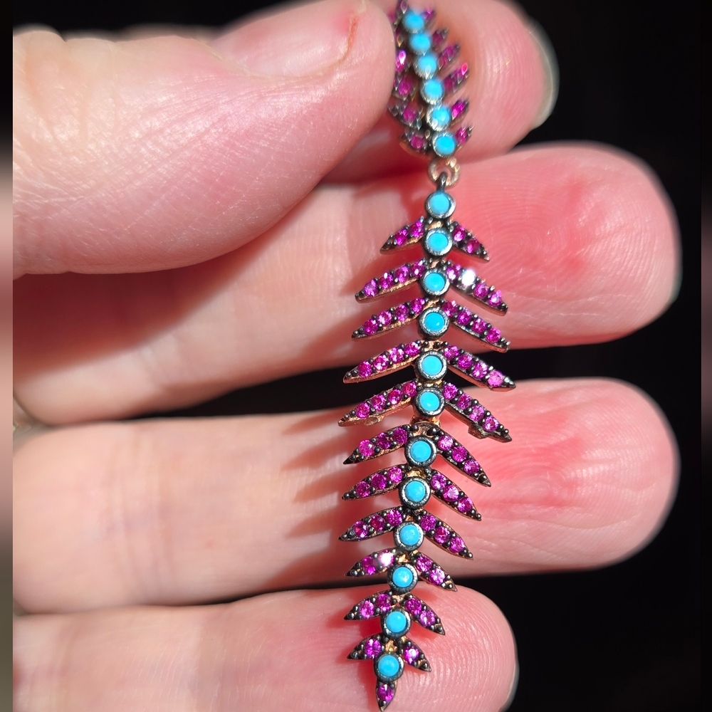 Ruby & Turquoise sterling & rosegold pendant - Picture 4 of 8